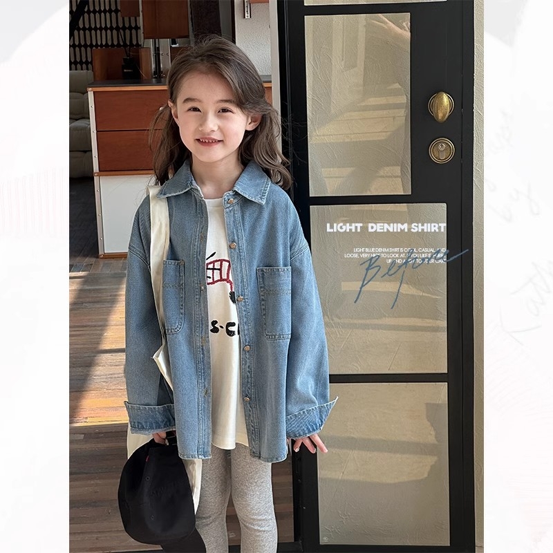 男女童牛仔衬衫春秋季新款中大童衬衣儿童韩版宽松休闲童装外套潮