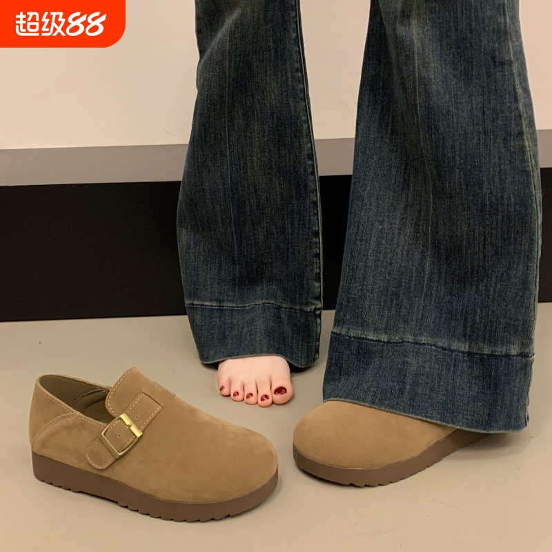 勃肯鞋女春季2025新款秋冬加绒一脚蹬棉鞋乐福豆豆鞋全包博肯单鞋