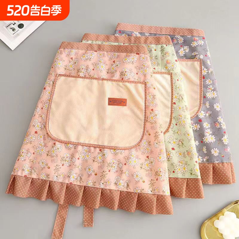 半身围腰可擦手大口袋围裙耐磨透气厨房家用餐厅工作服女款半腰