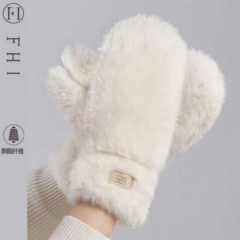 仿貂绒毛绒手套女冬季保暖防寒手闷子连指手包套加绒加厚可爱防冻