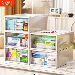 透明药箱药物收纳盒抽屉式桌面药品收纳柜多层医疗箱家用分层抽拉