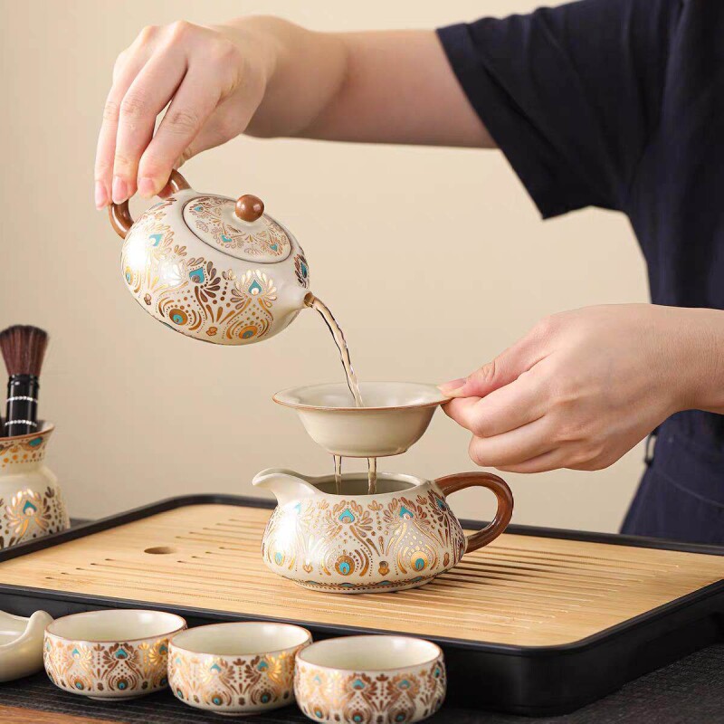 2025新款汝窑功夫茶具套装家用轻奢高档泡茶壶茶杯干泡盘喝茶茶盘