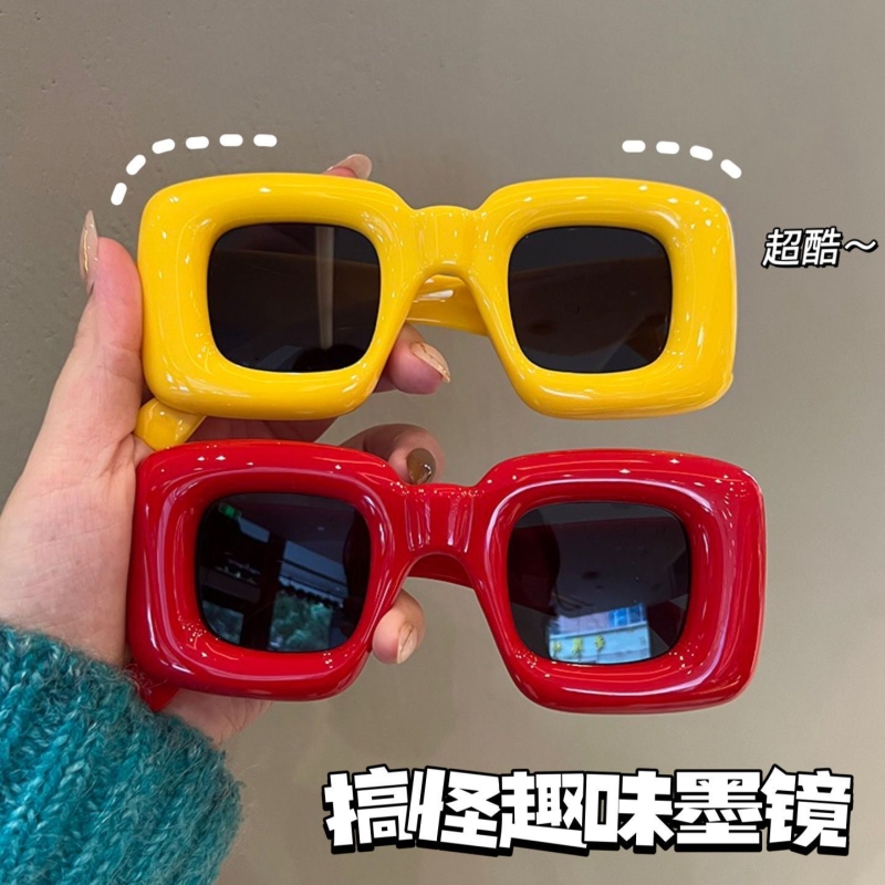 搞怪趣味充气感可爱方形墨镜女ins网红潮人街拍眼镜男个性太阳镜