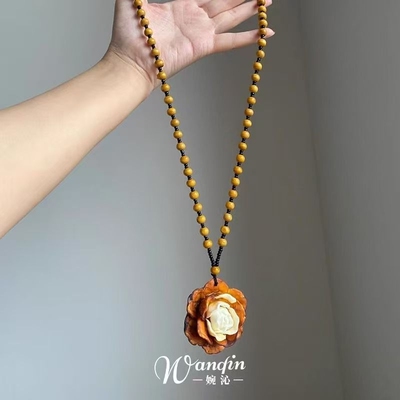 「枯木逢春」复古棕色串珠花朵项链独特百搭气质长款美拉德锁骨链
