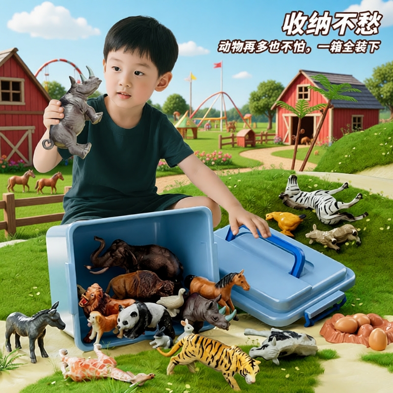 儿童仿真动物模型玩具宝宝认知卡野生动物园全套农场动物世界礼物