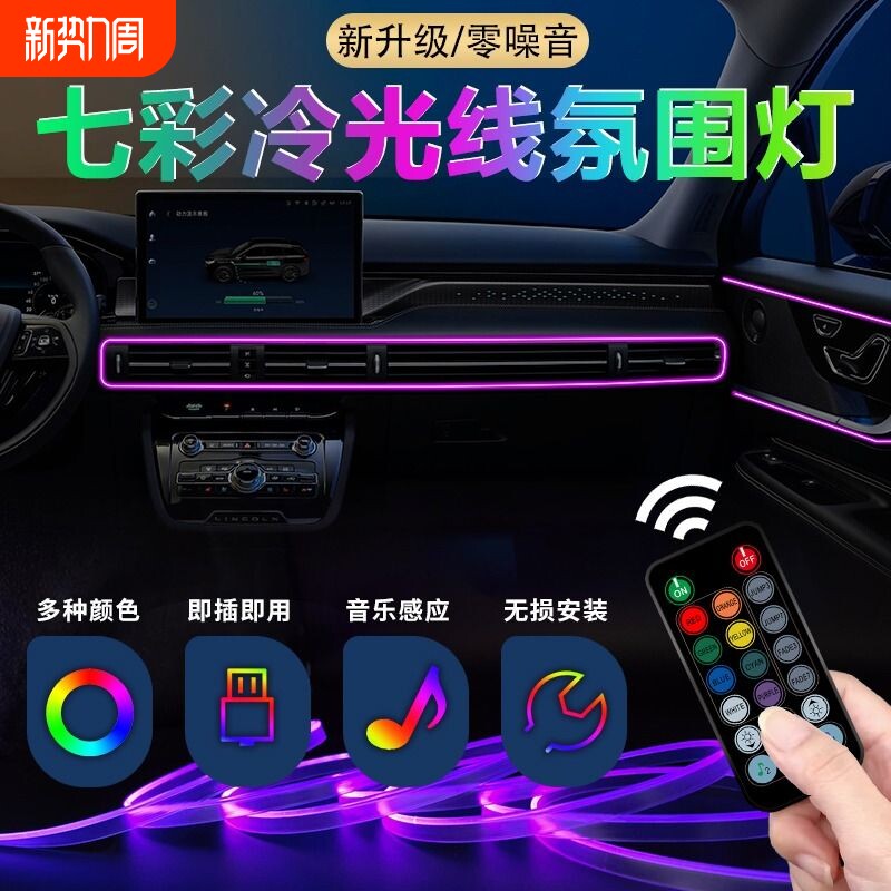 氛围灯汽车免接线冷光线车内装饰灯七彩声控光条USBLED中控车门