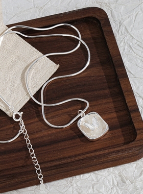 s925纯银方形油画滴胶项链女士韩国韩版蝴蝶蛇骨毛衣链精致高级感