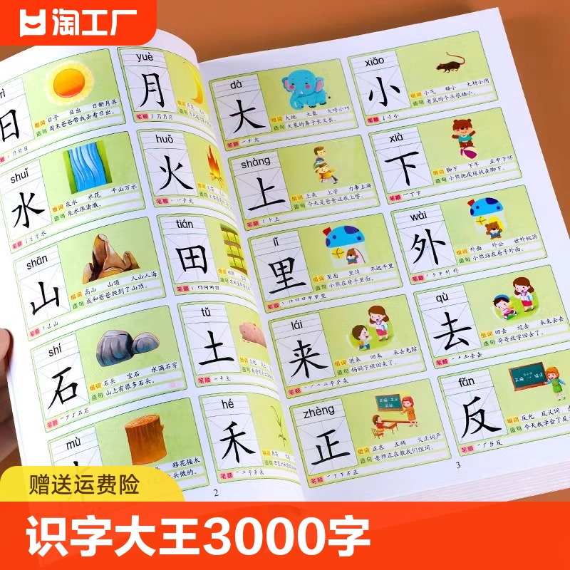 儿童识字大王3000字会说话的汉字启蒙早教书籍幼儿园宝宝小学生一年级学前认字用书教材教具卡片幼儿幼小衔接看图识字书有声伴读 书籍/杂志/报纸 启蒙认知书/黑白卡/识字卡 原图主图