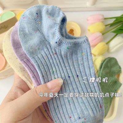 点子纱袜子女短款夏季薄款抗菌防臭浅口防滑不掉跟隐形船袜ins潮