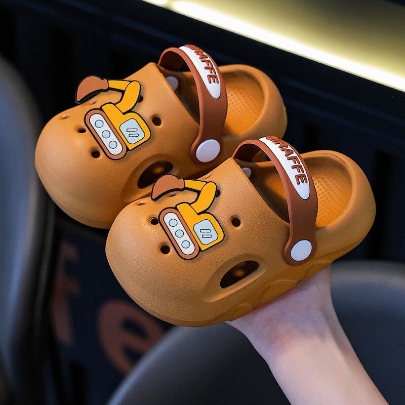 挖掘机男童拖鞋儿童洞洞鞋防滑婴幼儿宝宝居家软底夏季沙滩凉拖鞋