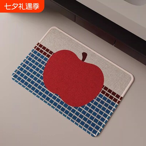 亚麻浴室垫吸水速干防滑脚垫苹果简约卫生间地毯洗手间厕所地垫