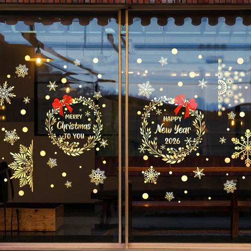 圣诞节装饰窗贴服装店场景布置福字窗花店铺橱窗静电玻璃贴门贴纸