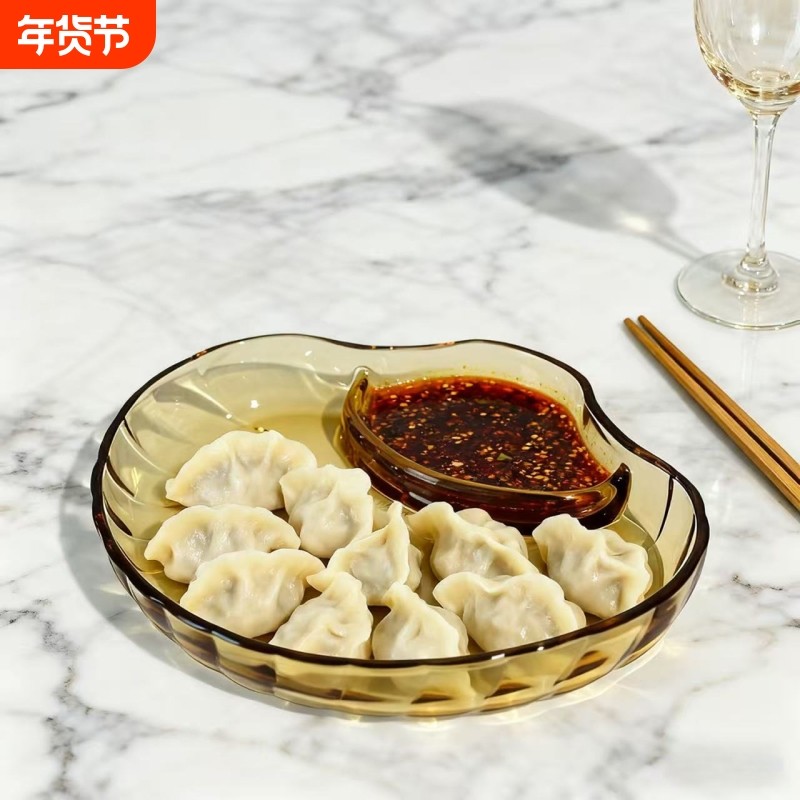 琥珀原色高硼硅玻璃贝壳饺子盘家用耐高温微波炉烤箱专用餐盘,餐饮具,盘,淘宝优惠券,粉丝福利购,淘宝优惠卷