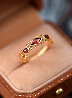 《绯红香氛》红色锆石戒指 开口绚丽气质高级感精致个性指环