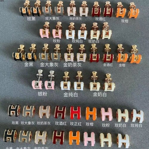 H耳环女镀18k玫瑰金珐琅耳钉H款情侣耳扣耳饰高级红色粉色黑色