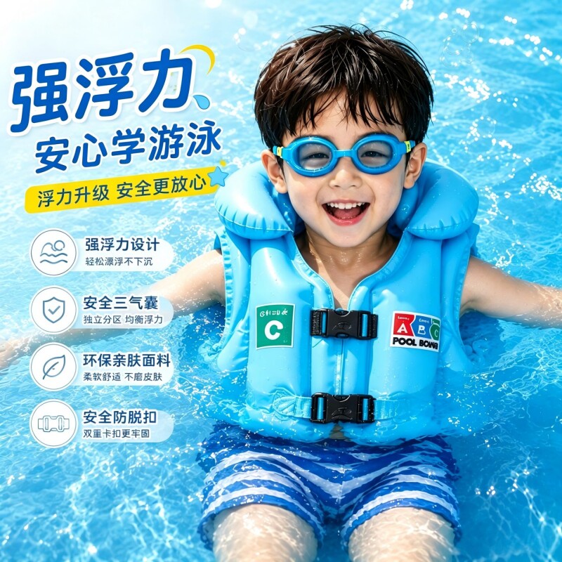 救生衣儿童游泳圈浮力衣男女童浮水袖手臂圈宝宝背心游泳装备充气