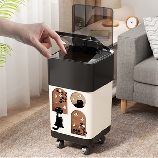 垃圾筒带轮可移动高颜值创意古风厕所垃圾桶带盖家用厨房客厅滑轮