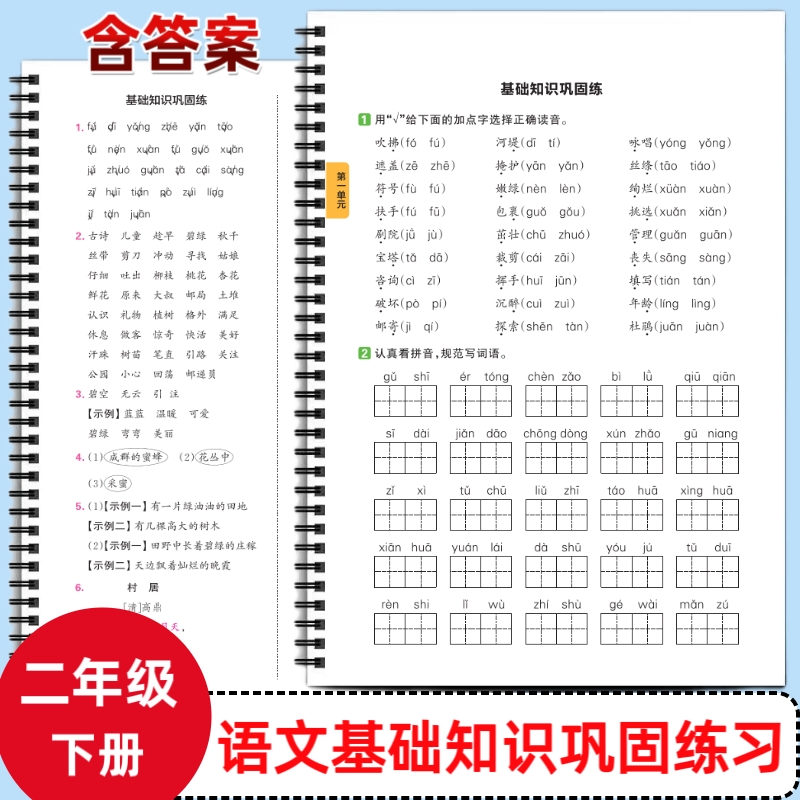人教版小学二年级下册语文基础知识巩固练习含答案课内同步知识巩固预复习资料课内重点内容
