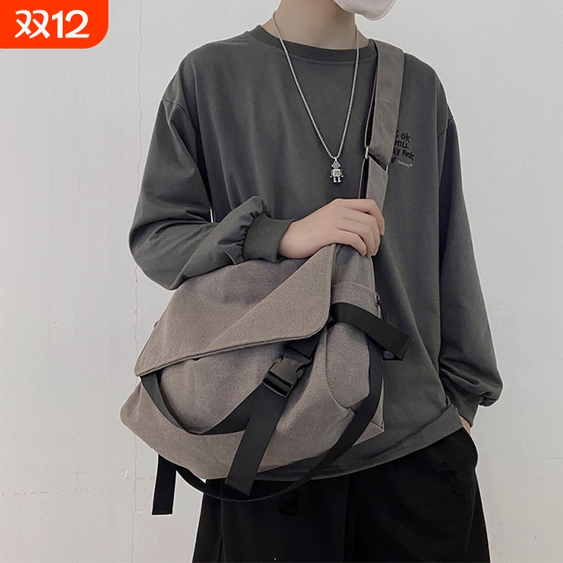 男帆布复古休闲斜挎包男士帆布小挎包旅行单肩上课学生布料出门