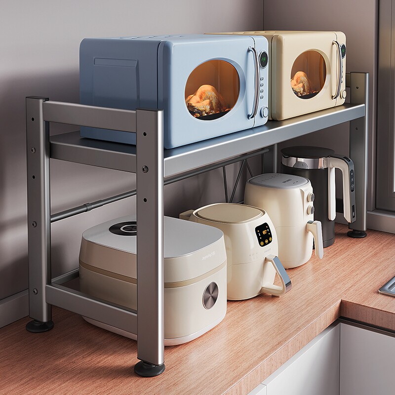 厨房台面置物架多功能微波炉电饭煲一体收纳烤箱专用支架碳钢加长