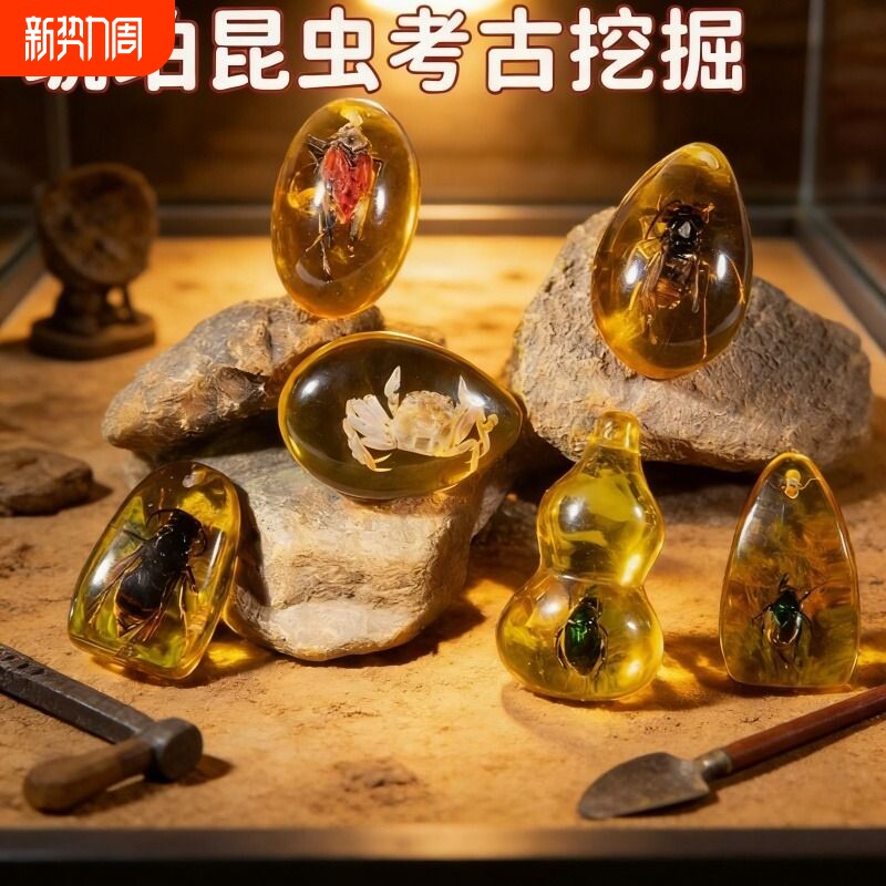 儿童考古挖掘玩具宝石琥珀昆虫化石盲盒男女孩寻宝藏手工套装礼物