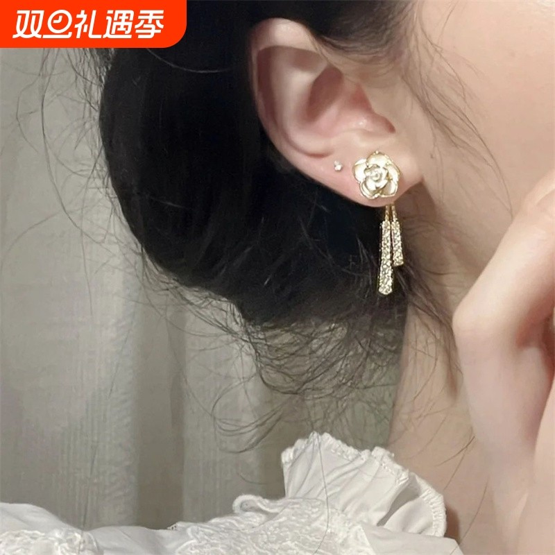 「山茶物语」S925纯银耳钉小众设计感花朵耳环女银针山茶花百搭