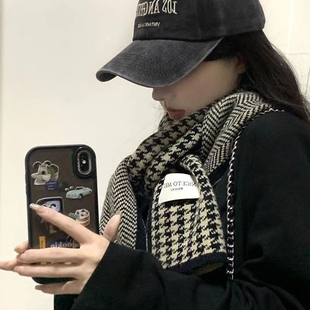 千鸟格围巾秋冬新款防寒保暖百搭可爱女生围脖潮流韩版围巾多规格