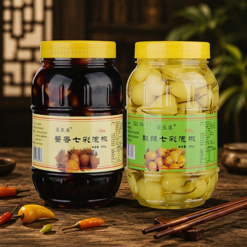 广西七彩椒泡椒梁亚婆五彩椒辣椒正宗香脆灯笼椒下饭菜酸辣瓶装