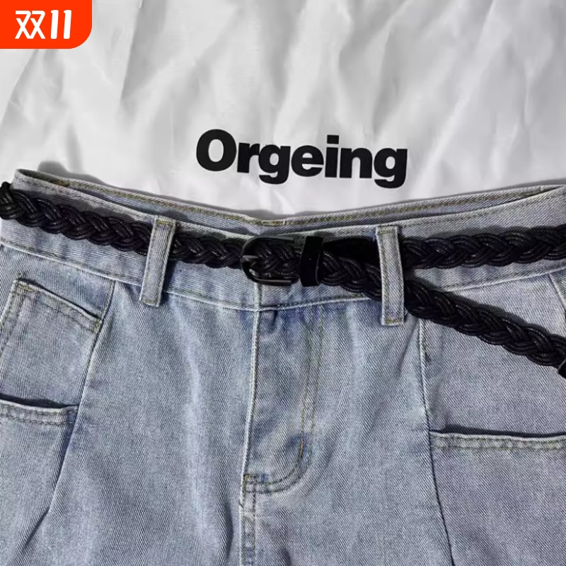 休闲小皮带时尚百搭编织松紧窄版帆布针扣弹力裤腰带女款编制麻花
