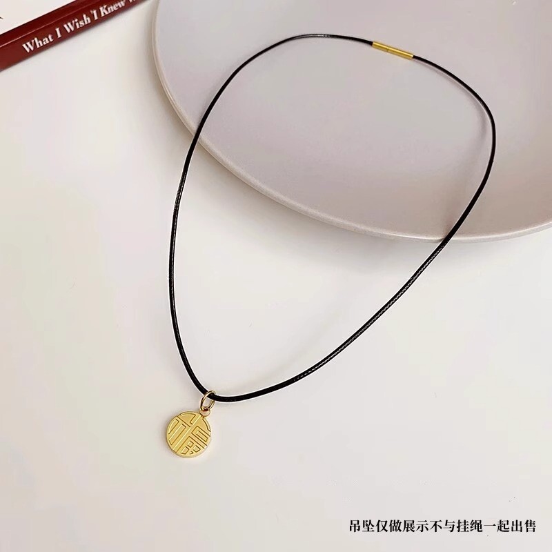 黄金吊坠挂绳黑色项链绳女红黑绳小皮绳挂件蜡皮绳子颈链不易金色