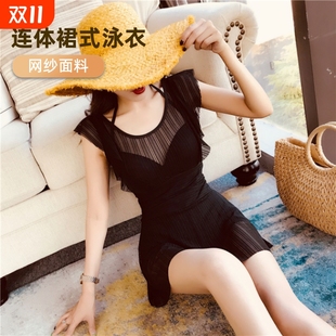 聚攏連體泳衣女2024游泳館夏大碼 微胖MM遮肚顯瘦露背鋼托溫泉新款