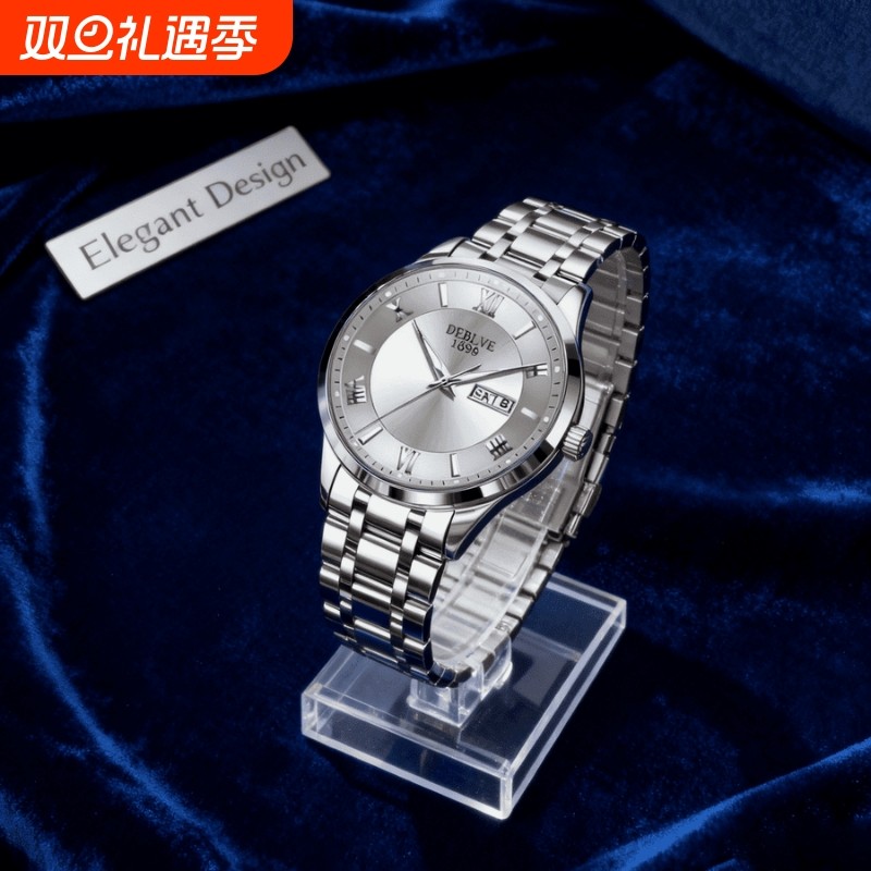 手表男款机械风全自动防水高级感全自动男表数字双日历防水腕表男