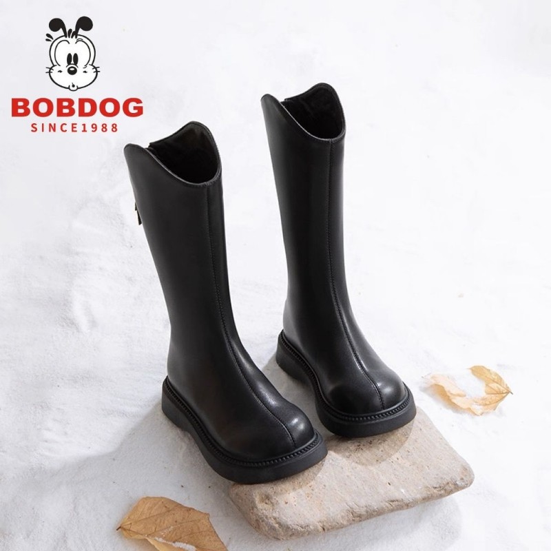 巴布豆真皮女童长靴202秋冬新款儿童公主长筒单靴中大童中筒靴子