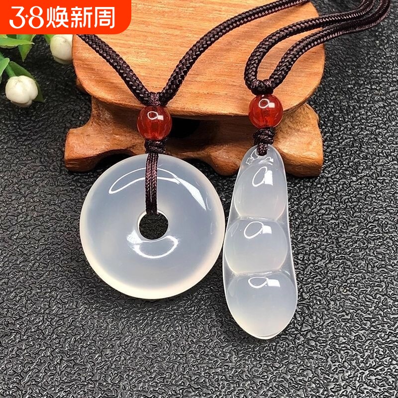 新中式冰种白玉髓平安扣项链男女项链情侣款高冰玉石玛瑙国风吊坠