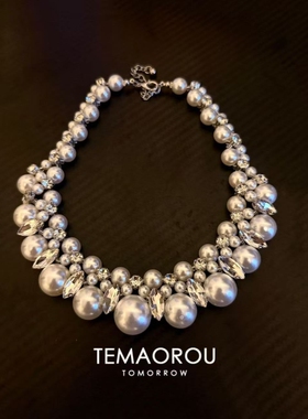 法式宫廷风双圈白色珍珠项链女小众设计高级感气质镶钻锁骨链颈链