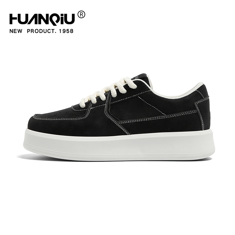 环球黑色帆布鞋男2025新款春季百搭休闲运动潮鞋厚底增高低帮板鞋