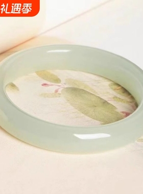 和田玉青白玉手镯宽手镯冰晴水少女款玉镯圆条平替仿新疆玉石镯