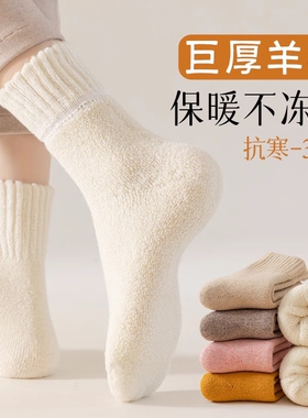 厚袜子女秋冬款加绒加厚棉袜中筒袜保暖羊绒毛圈袜白色月子袜发热