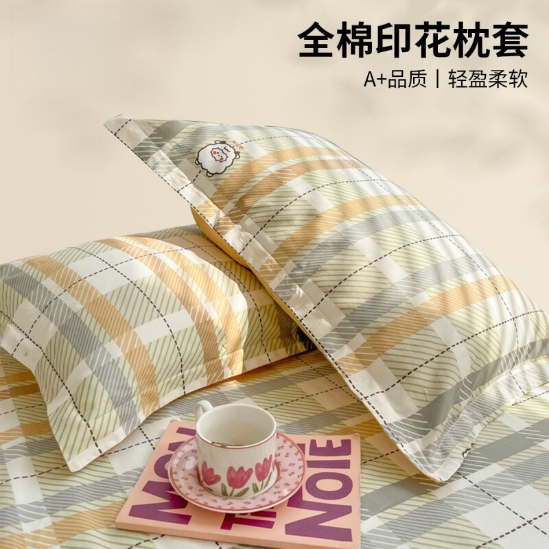 全棉枕套一对装纯棉枕头套儿童家用单人枕芯套48x74cm单个整头
