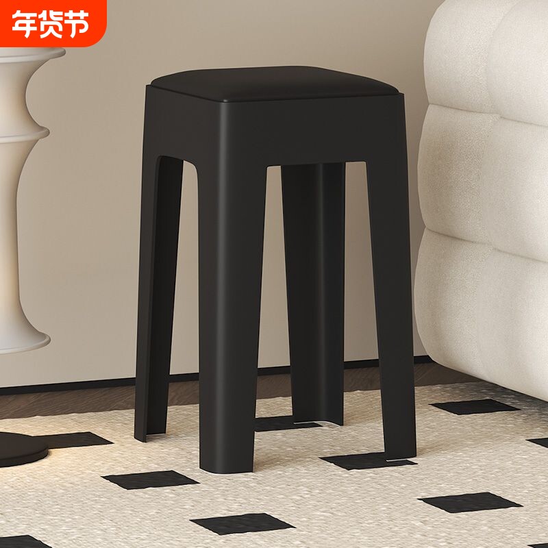 凳子家用结实耐用塑料软包方凳简约板凳收纳餐桌凳可叠螺化妆凳