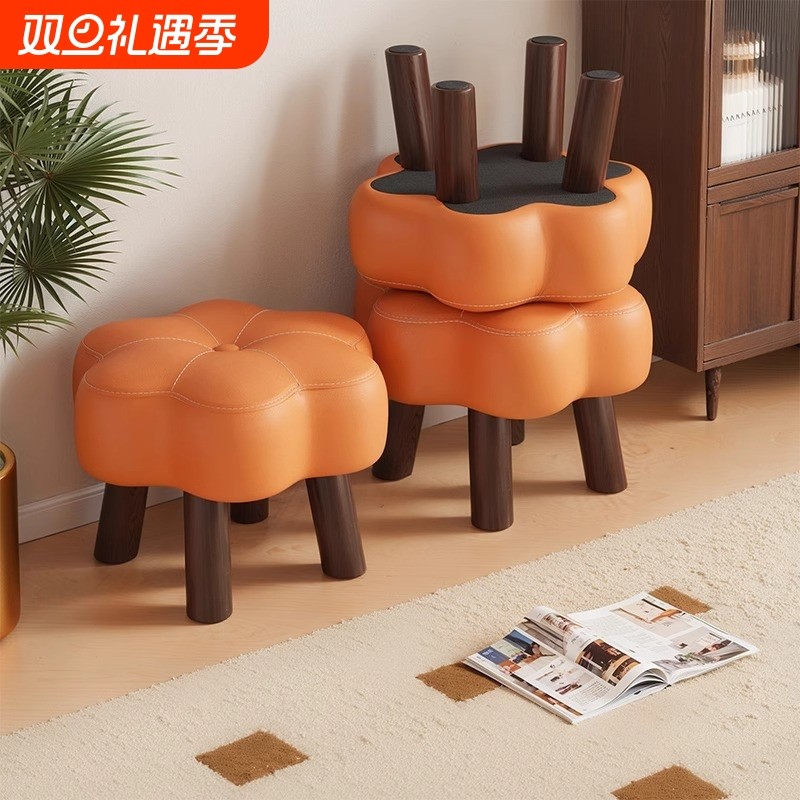 换鞋凳家用矮凳实木板凳客厅沙发凳简约搁脚凳坐墩创意软包圆凳子