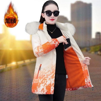 户外中长款羽绒棉服女冬季2025新款中年妈妈加绒加厚大毛领洋气棉