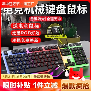 有线笔记本台式 电脑键盘商务办公游戏炫酷灯效机械感静音键鼠套装