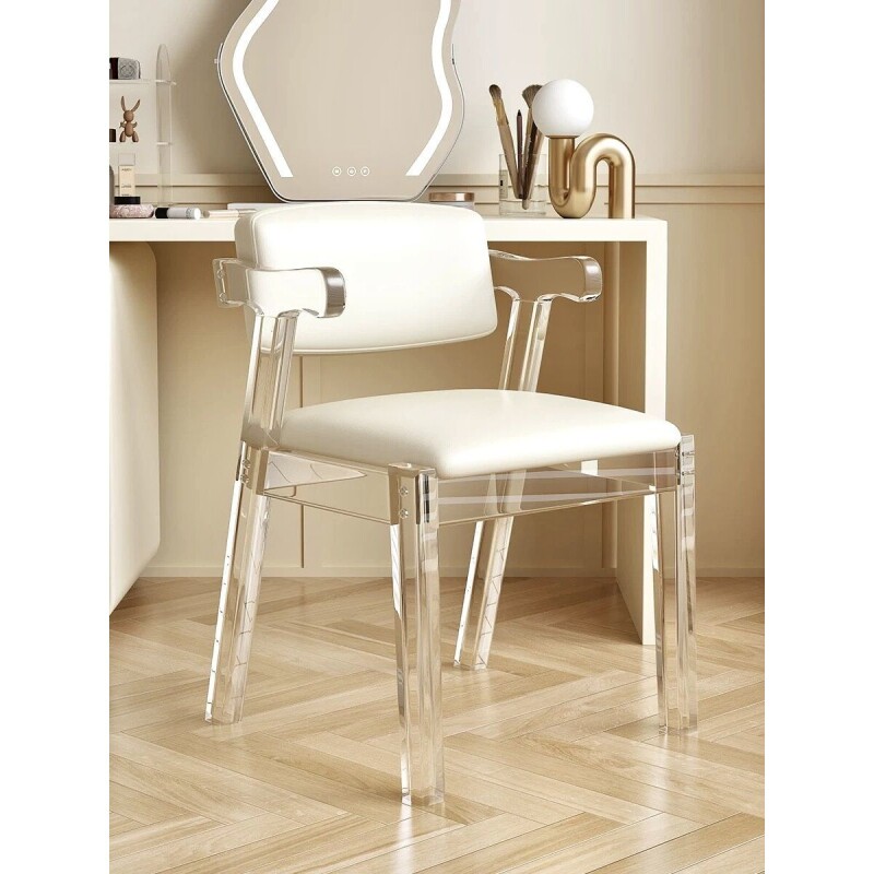 c轻奢风亚克力透明椅子北欧休闲靠背餐椅卧室网红化妆凳水晶餐桌