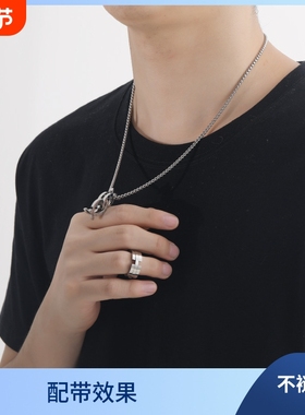 不锈钢亲吻鱼戒指潮流时尚可变形戒指项链两用日韩嘻哈男生配饰