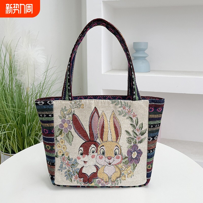 刺绣上班手提包学生帆布手提袋中国风包包女手拎包红色民族风大象