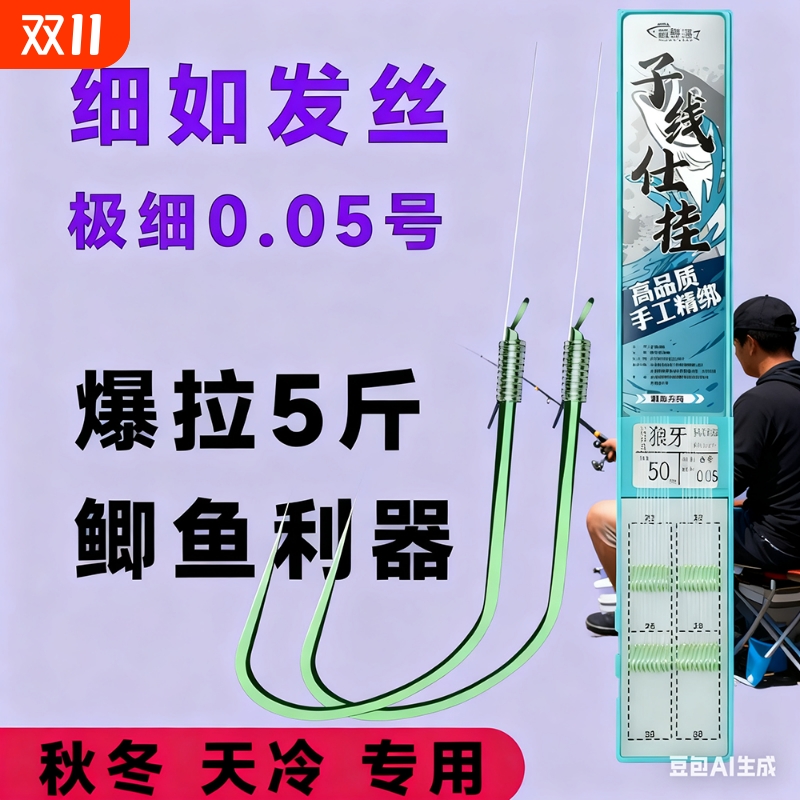 BKK联名0.05极细大力马pe子线超细狼牙子线双钩黑坑偷驴成品20付