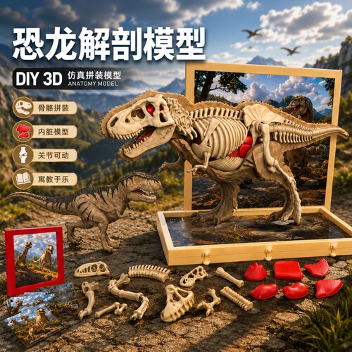 3D立体恐龙动物拼装半骨架模型