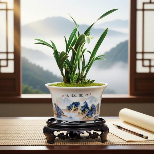 高温白瓷花盆陶瓷家用桌面盆三足有孔小号文竹绿植盆蕨类菖蒲盆栽