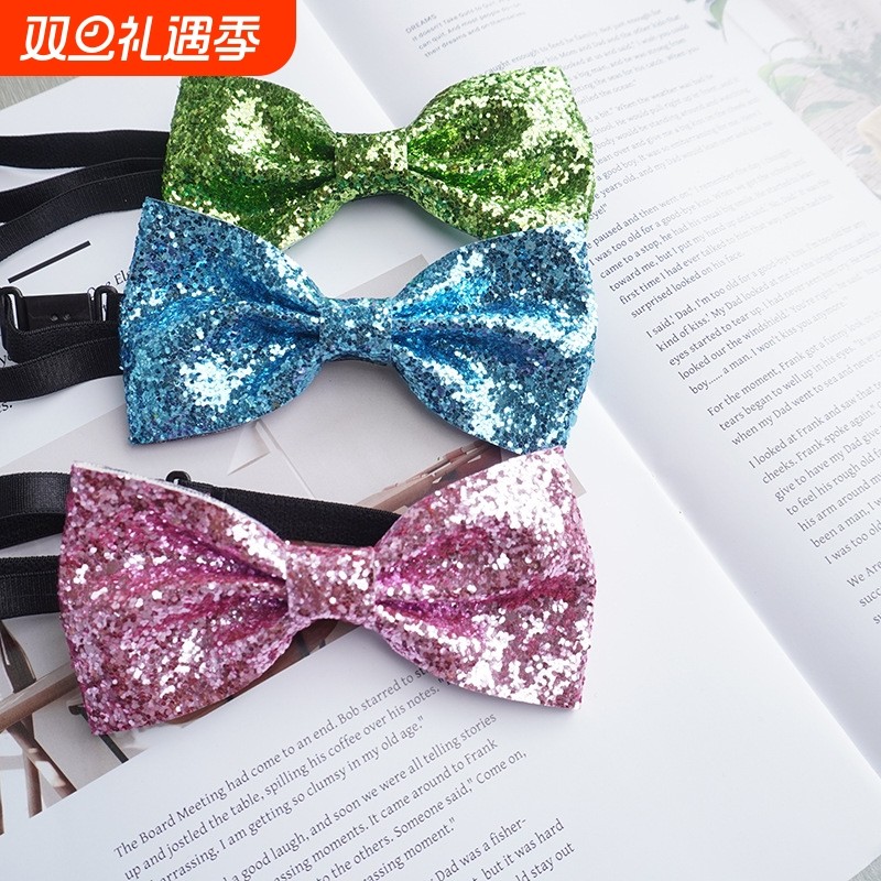 闪粉蝴蝶结领结配件装饰皮包芯主持礼服男童蝴蝶结领带配饰钻饰